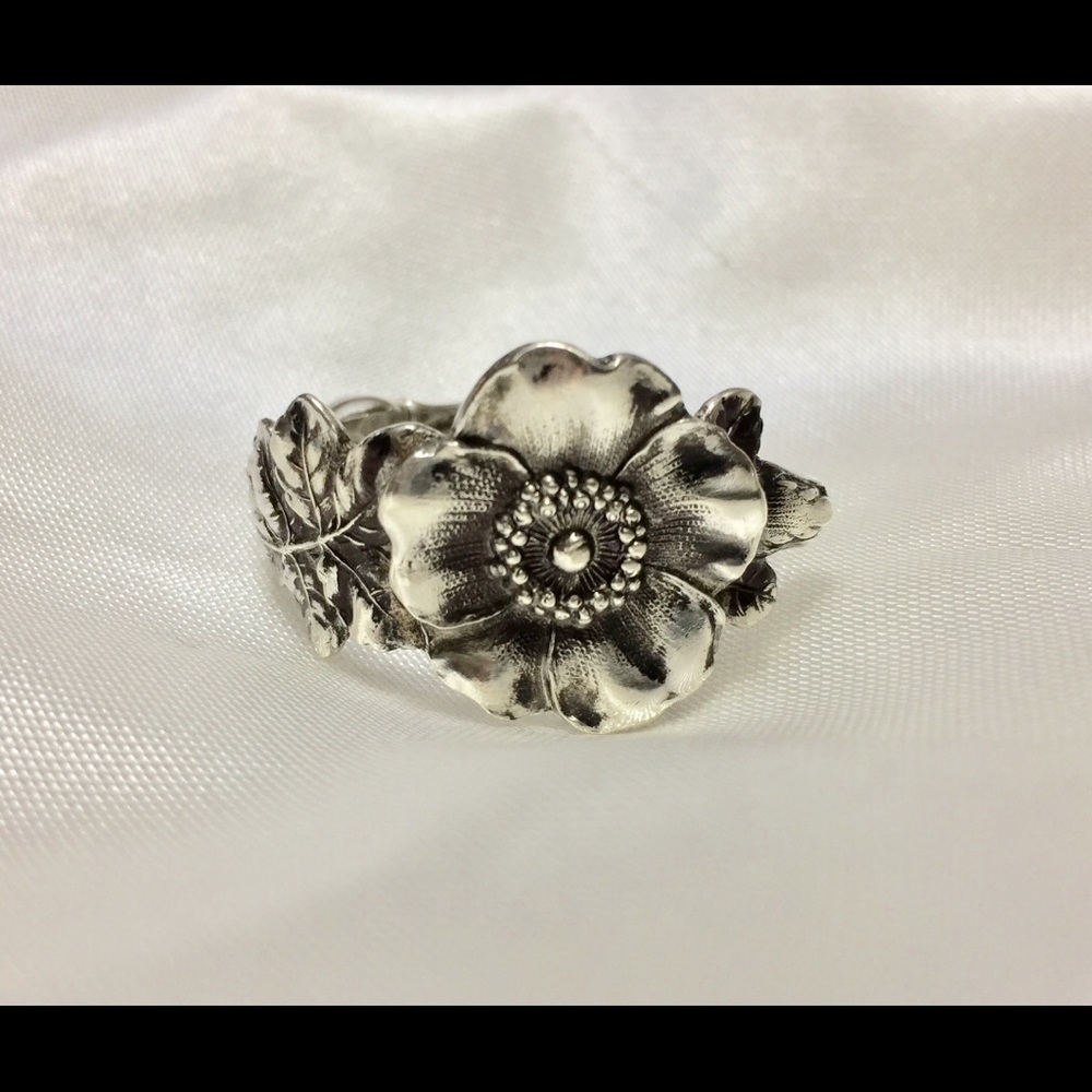 Sterling 925 Spoon Ring Rose Handmade Antique Chic